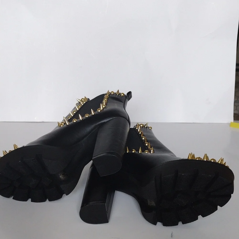 Cape Robbin Black and Gold Studded Ankle Boots - Picture 3 of 5